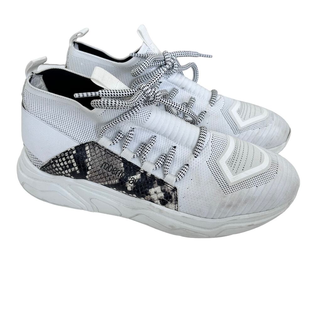 Roberto Cavalli White Snakeskin Chunky Sock Sneakers Sz 11